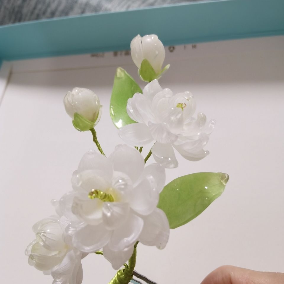 缠花发饰热缩花茉莉花发簪发钗长流苏步摇保色簪子汉服热缩接定制 12月11日发完 虎窝拼