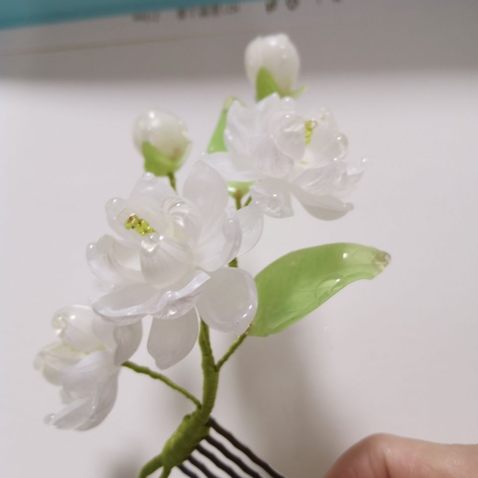 缠花发饰热缩花茉莉花发簪发钗长流苏步摇保色簪子汉服热缩接定制 12月11日发完 虎窝拼