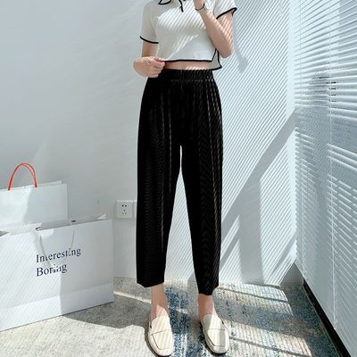 35417/阔腿裤女学生夏季冰丝休闲裤百搭宽松九分直筒裤垂感显瘦长裤子女