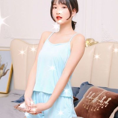 35523/冰丝睡衣女夏季套装性感吊带睡衣女短款两件套宽松休闲家居服套装