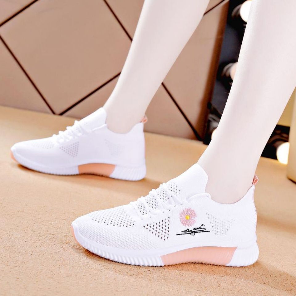 Breathable mesh sneakers women's 2022 summer new women's shoes flying woven casual running shoes small white shoes women's all-match