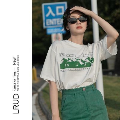 40407/LRUD纯棉短袖t恤女夏设计感2021新款宽松上衣薄款半袖气质体恤潮