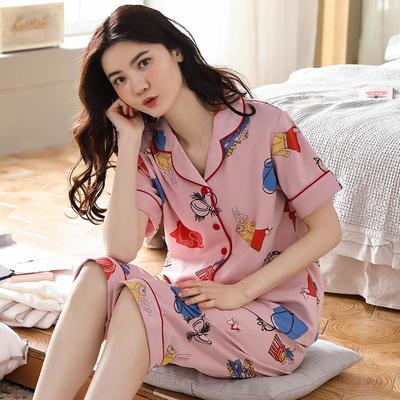 35692/南极人100%纯棉睡衣女士夏季学生高档睡衣短袖七分裤家居服套装