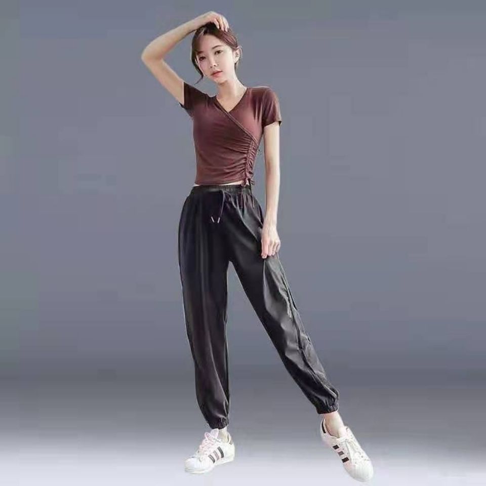 莫代尔健身套装女2021新款瑜伽服户外跑步运动装速干衣性感短袖
