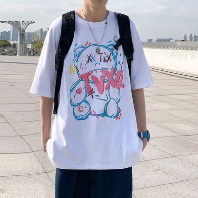 39495/潮牌涂鸦印花短袖T恤男潮流ins夏季新款情侣上衣服宽松半袖体恤男