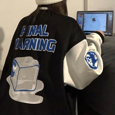66271/2021早春新款国潮美式棒球服女ins潮牌宽松百搭冰块印花夹克外套