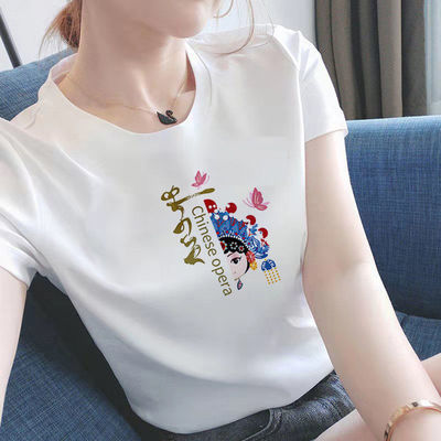 40719/纯棉白色短袖t恤女士短袖女2021新款潮矮个子衣服女学生韩版宽松