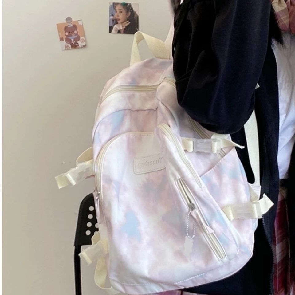 书包韩版原宿ulzzang简约百搭双肩包扎染时尚高中学生初中生背包 虎窝拼