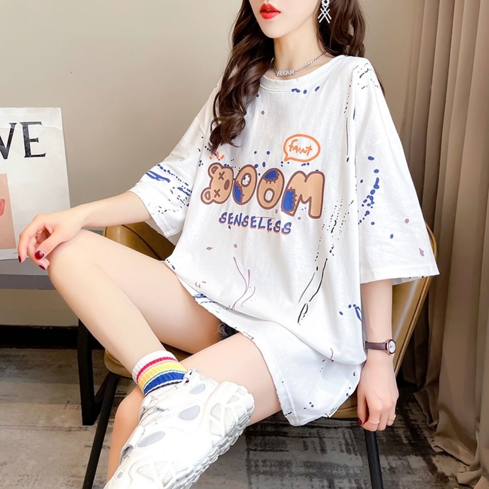75894-2073时尚潮流短袖t恤女夏2021新款韩版中长学生上衣大码女装-详情图