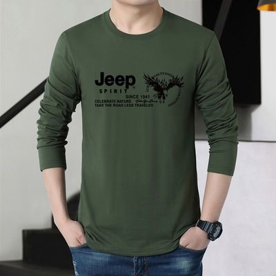 111783/JEEP/吉普100%棉春秋长袖t恤男纯棉圆领宽松休闲大码潮流男装上衣