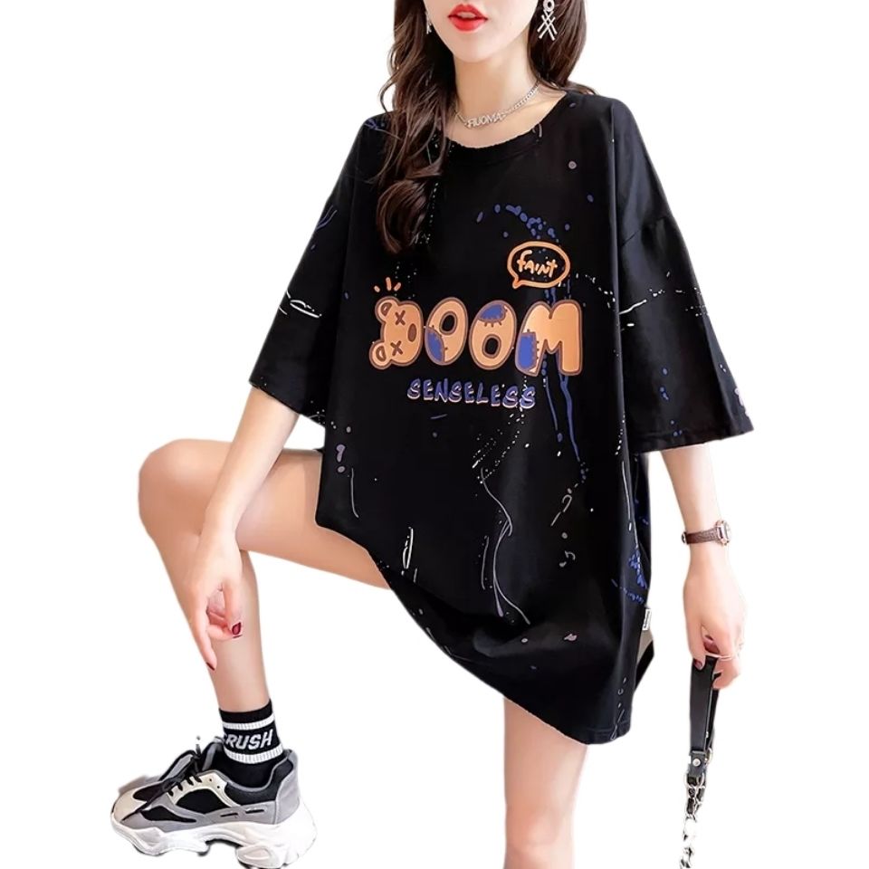 75894-2073时尚潮流短袖t恤女夏2021新款韩版中长学生上衣大码女装-详情图