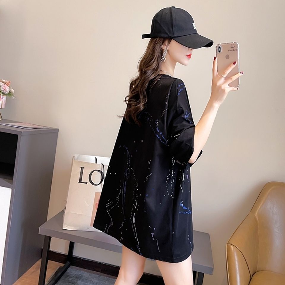 75894-2073时尚潮流短袖t恤女夏2021新款韩版中长学生上衣大码女装-详情图