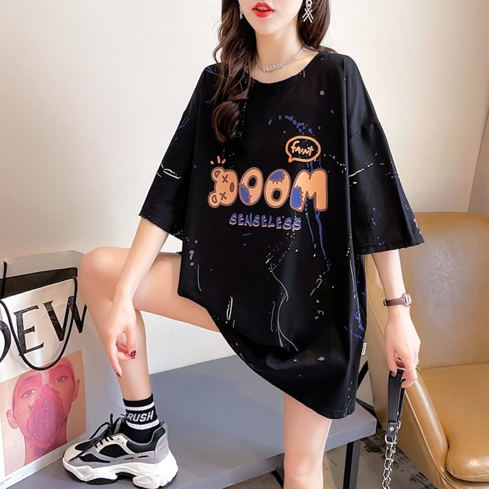 75894-2073时尚潮流短袖t恤女夏2021新款韩版中长学生上衣大码女装-详情图