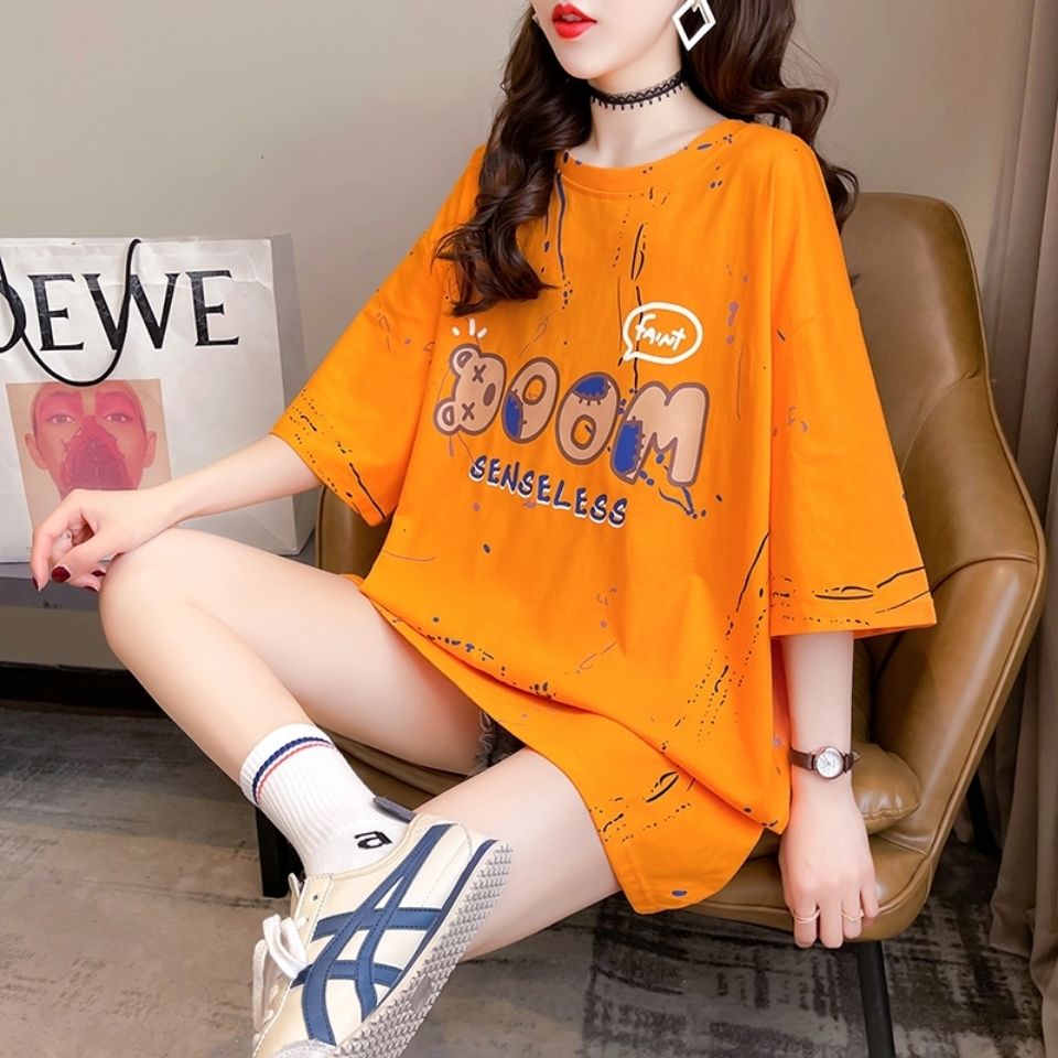 75894-2073时尚潮流短袖t恤女夏2021新款韩版中长学生上衣大码女装-详情图