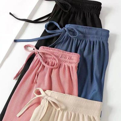 37750/大码胖mm200斤冰丝阔腿裤女夏季薄款宽松显瘦韩版学生垂感休闲裤