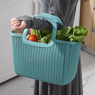 买菜篮子超市购物篮 家用菜篮子手提 仿藤编蔬菜篮子洗菜蓝子塑料