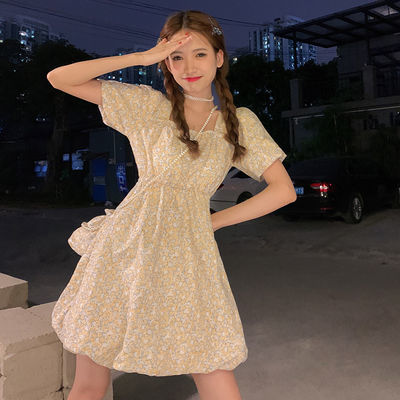 39694/碎花裙泡泡袖连衣裙女装夏季2021新款小清新初恋温柔风小个子裙子