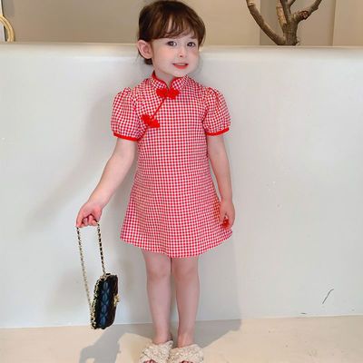 39060/2021新款女童旗袍连衣裙夏装新款中小童复古风汉服棉麻公主裙