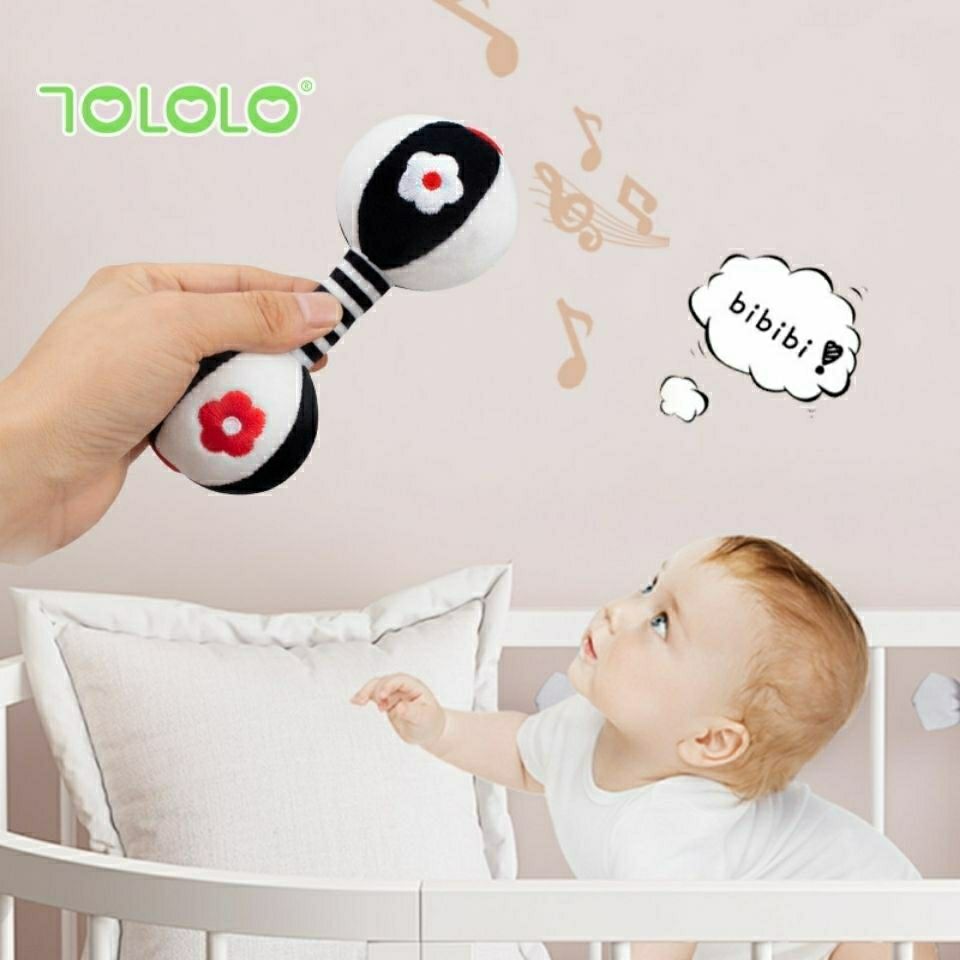 婴儿手摇铃0-1岁宝宝训练抓握视力黑白沙锤球新生儿追视益智玩具