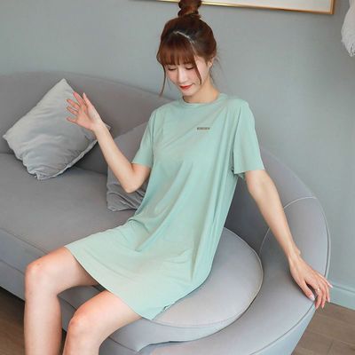 38799/冰丝睡裙女夏季睡衣女夏装大码中长款睡裙短袖睡衣女可外穿家居服