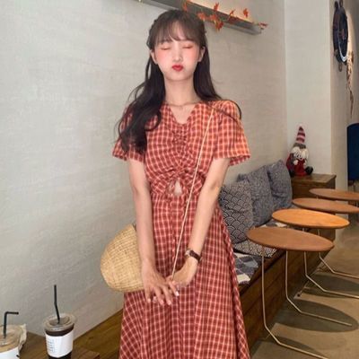 38760/学院风桔梗连衣裙夏季甜美初恋女学生韩版宽松收腰显瘦中长款裙子