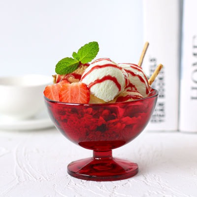 复古大红色冰激凌杯沙冰甜品沙拉玻璃杯网红布丁碗冰淇淋雪糕杯子