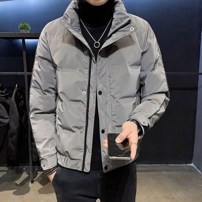 113766/2021新款冬季短款轻薄羽绒服男修身潮流帅气白鸭绒男士立领外套男