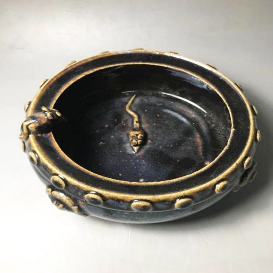 馆级精品宋代鲁山窑戏鼠鼓钉圆洗真品高端投资收藏