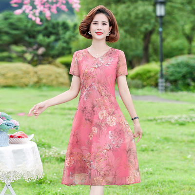 39651/妈妈碎花连衣裙40岁中老年大码夏季2021新款洋气优雅中长款过膝