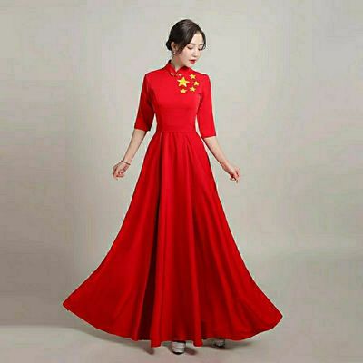 49822/大合唱团演出服女长裙诗朗诵比赛表演服装建党节红歌主持指挥礼服