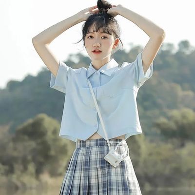 40477/学院风jk衬衫女2021夏季新款设计感小众白色短袖衬衣日系棉质上衣