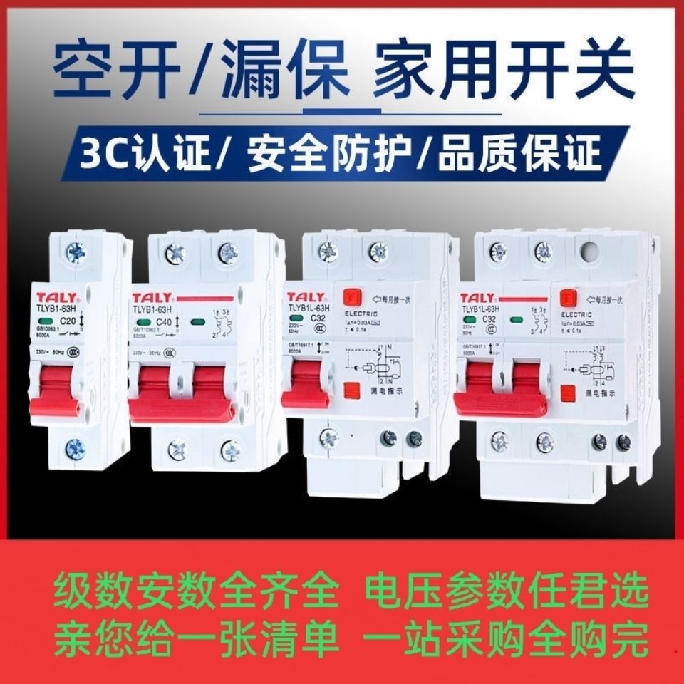 泰力小型空开漏电保护器dz47le漏保开关家用1p2p工业3p4p.2只起拍