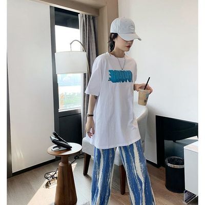 39936/棉质字母复古短袖印花t恤女2021夏季新款韩版宽松百搭ins潮上衣服