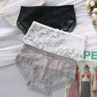 41296/1~3条装 蕾丝内裤女性感迷人裸感无痕透明薄款夏季女士中腰三角裤