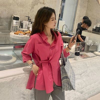125194/复古港味衬衫女2021年秋季薄款设计感小众衬衣简约百搭不规则上衣
