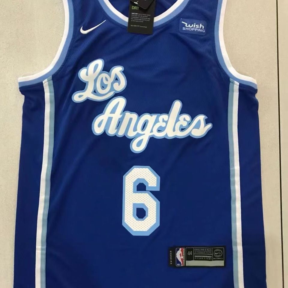 詹姆斯湖人队6号拉丁版复古蓝色刺绣球衣james新款篮球服实拍男女