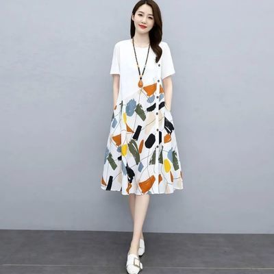 63637/高端连衣裙女2021年新款夏季大码女装韩版宽松显瘦文艺范印花裙子