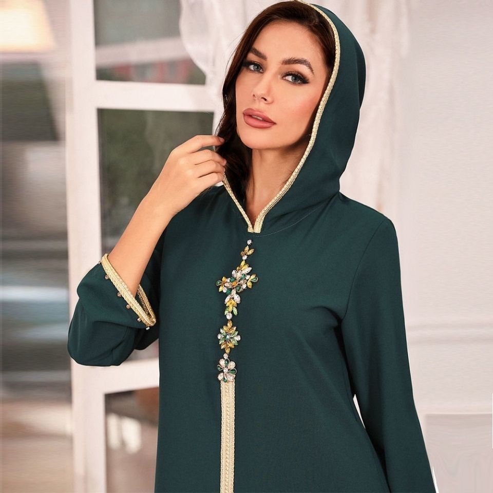 New hooded nail drill Muslim Middle East Arab Hui hand-sewn drill dress robe women's new