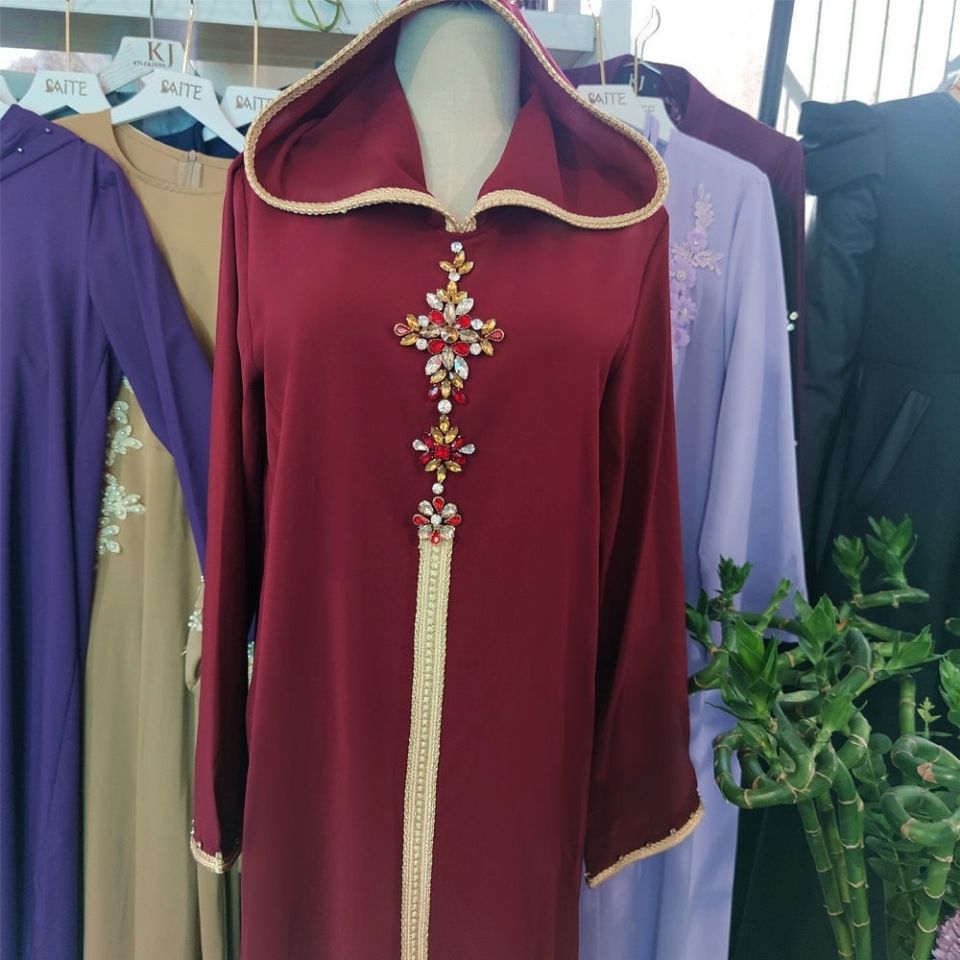 New hooded nail drill Muslim Middle East Arab Hui hand-sewn drill dress robe women's new