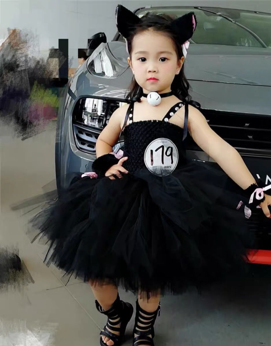Kinder Katzenkostüm Kätzchen Halloween Tüllkleid Für Mädchen_voghion.com