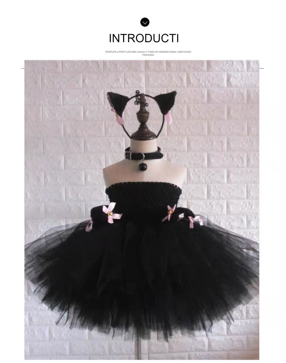 Kinder Katzenkostüm Kätzchen Halloween Tüllkleid Für Mädchen_voghion.com
