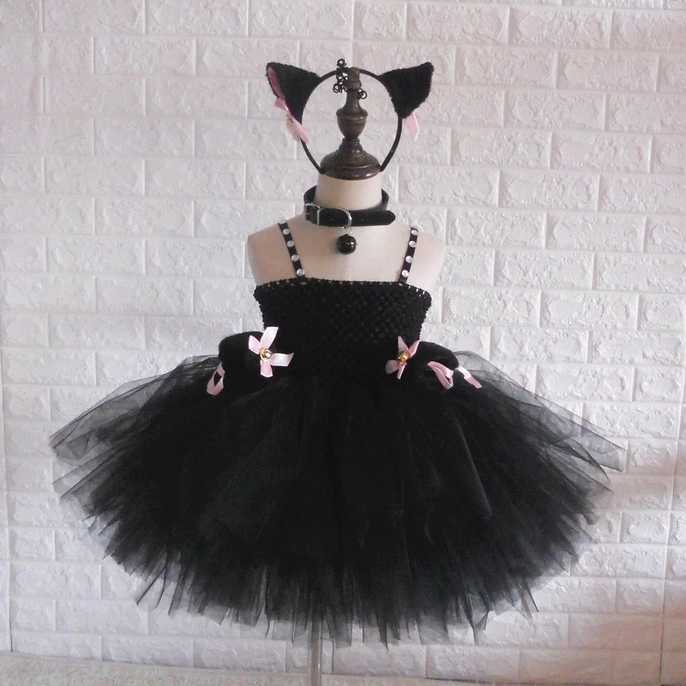 Kinder Katzenkostüm Kätzchen Halloween Tüllkleid Für Mädchen_voghion.com