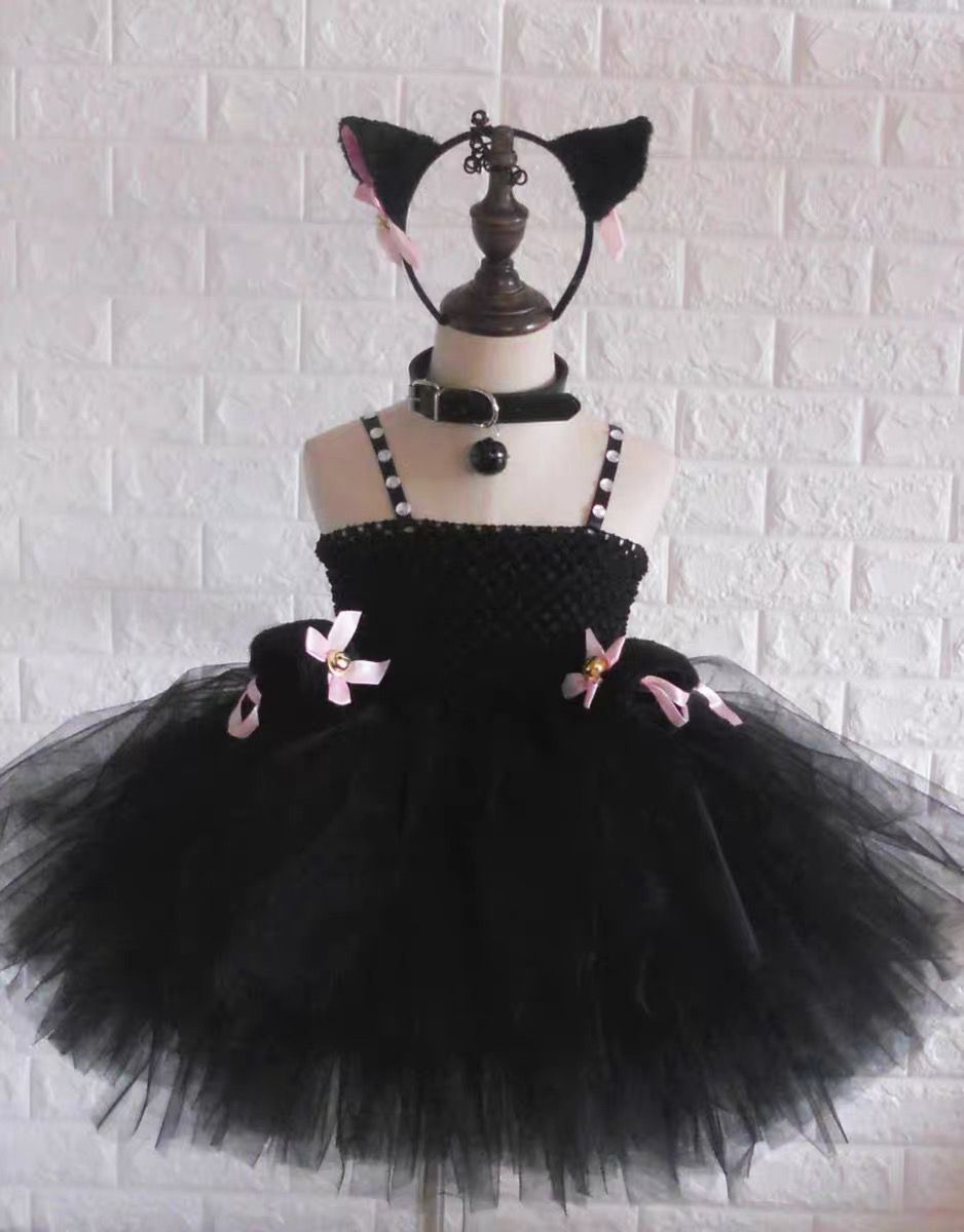 Kinder Katzenkostüm Kätzchen Halloween Tüllkleid Für Mädchen_voghion.com