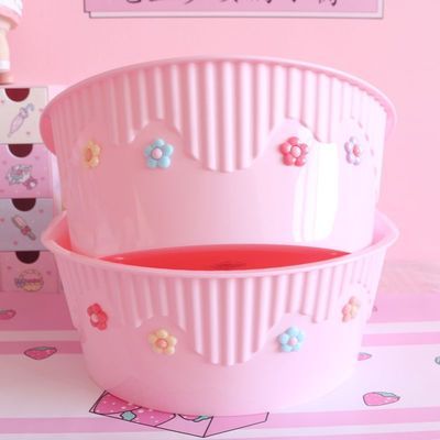 79089/少女心泫雅风小花朵可爱学生寝室塑料洗脸盆儿童宝宝婴儿盆洗脚桶