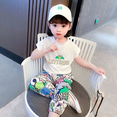 76014/女童夏装新款套装2021洋气儿童衣服女孩宝宝中小童装短袖两件套潮