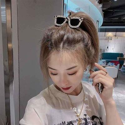 93050/韩国爆款眼镜造型头绳发夹网红个性镶钻边夹刘海夹扎马尾发绳发饰