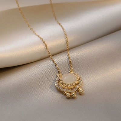 69993/猫眼石平安锁项链女2021年新款轻奢小众设计感百搭锁骨链夏季饰品