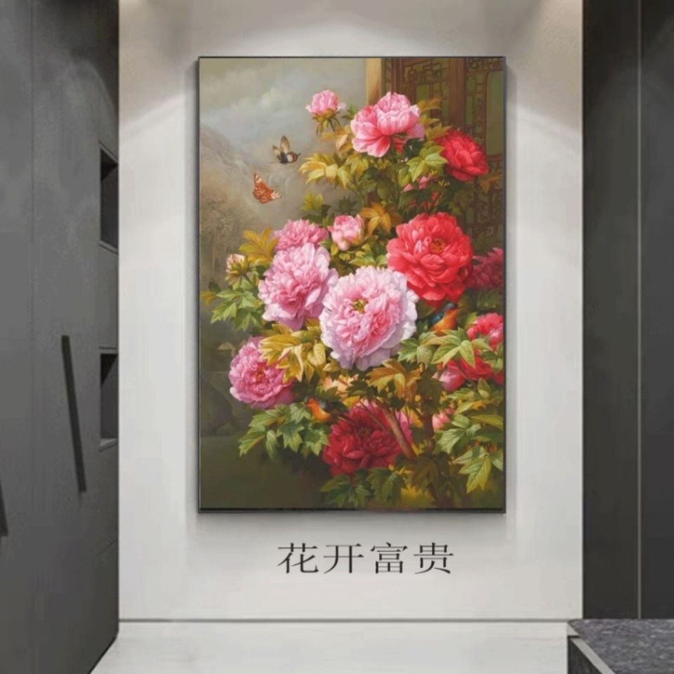 纯手绘油画牡丹花客厅沙发背景墙书房装饰画玄关过道楼梯书房挂画【2