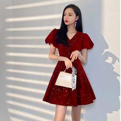 73875/小个子新娘敬酒服2021新款优雅结婚回门订婚红色晚礼服女平时可穿