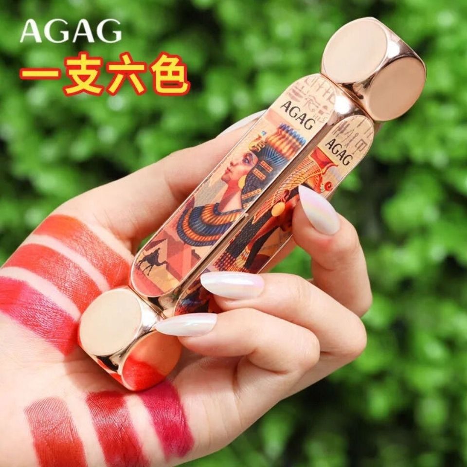 AGAG六色口紅持妝不掉色一支6色三色三面不沾杯雙頭口紅網紅ins